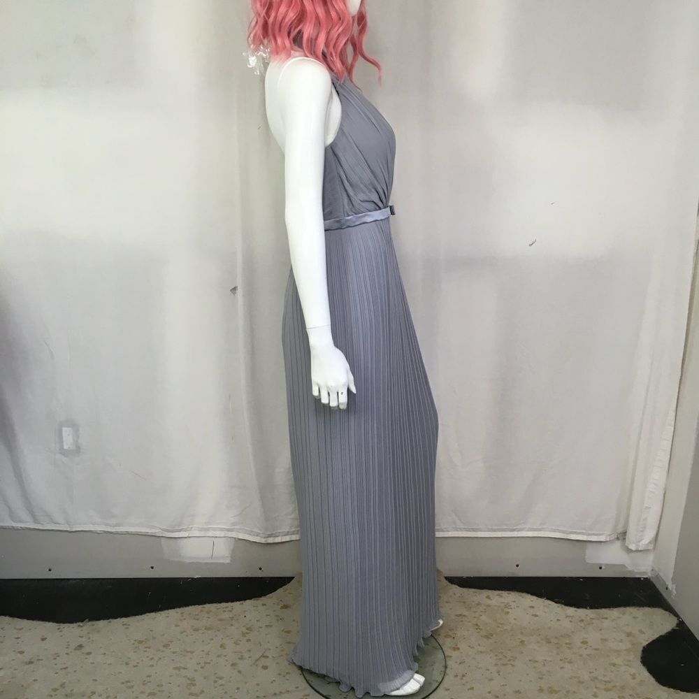 NEW Dessy Collection Platinum Pleated Chiffon  Formal Bridesmaid Maxi Dress 8 - Picture 5 of 12